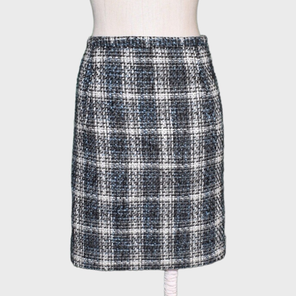 LOFT Plaid Tweed Pencil Skirt Lined Side Zip